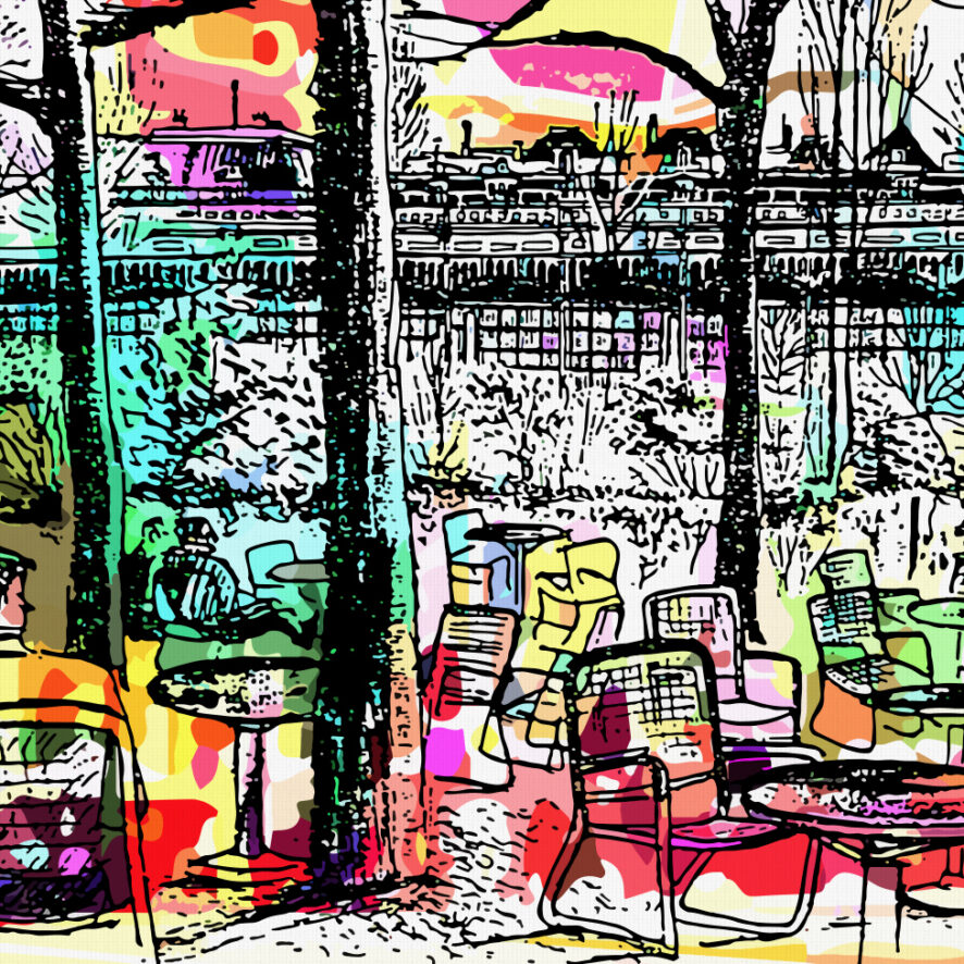 Kleurrijk Terras nr1 - Unieke Kunst op Akoestische panelen