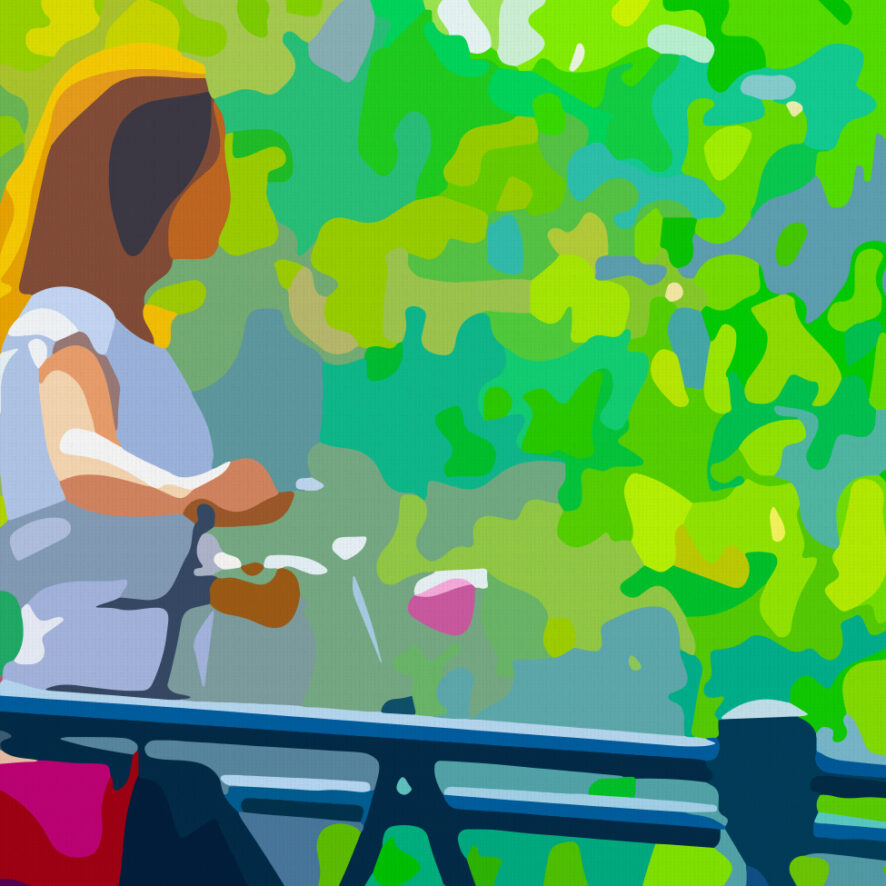 Zomer - Unieke Kunst op Akoestische panelen: Wandelen in zonnig Amsterdam