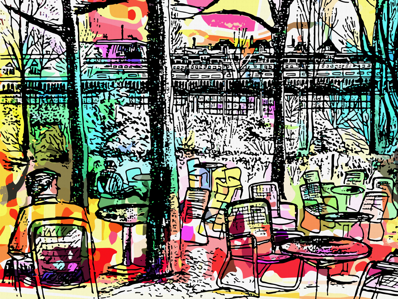 Akoestische Kunst: Colorful terrace - Artwork of amsterdamoncanvas.com